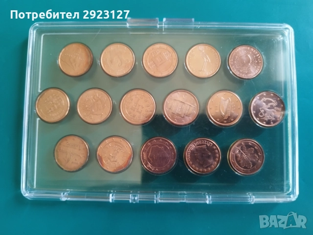 СЕТ С ШЕСТНАДЕСЕТ РАЗЛИЧНИ  ЕВРОМОНЕТИ С НОМИНАЛ 1 ЦЕНТ