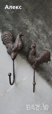 Комплект Чугунени масивни закачалки– Петел и кокошка., снимка 2 - Закачалки - 52950733