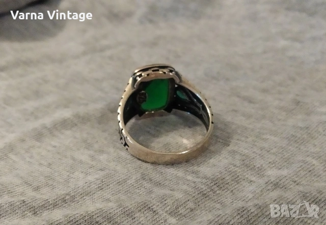 Красив оригинален мъжки сребърен пръстен с турмалин. 925. 5,9 гр., снимка 4 - Пръстени - 53404827