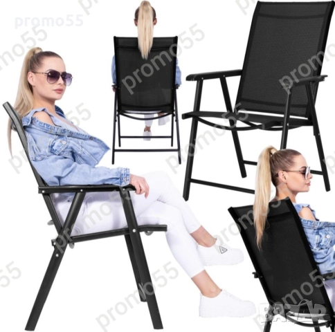 Градински стол метален, сгъваем, максимално тегло 150кг, черен, снимка 3 - Градински мебели, декорация  - 51570476