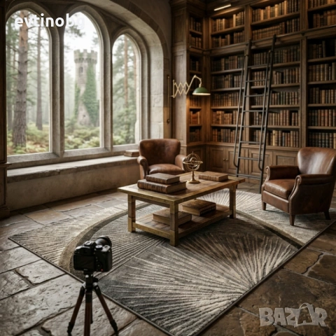 Луксозен Килим "Графит и Злато" 120х160см – Стилни Златисти пръски с 3D ефект, Противоплъзгащ и Миещ