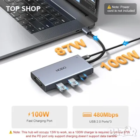 Докинг станция HODO USB C с 2 DisplayPort,HDMI,VGA,PD 100W,3хUSB A 2.0 порта, снимка 3 - Друга електроника - 49457568