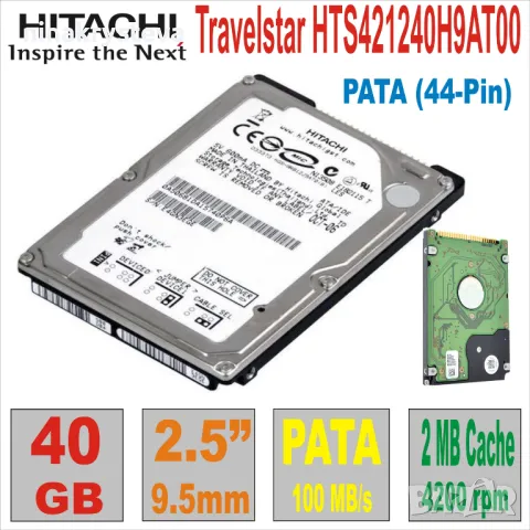 Втора употреба HDD 2.5` ATA  40Gb HITACHI HTS421240H9AT00 - С ГАРАНЦИЯ, снимка 1 - Твърди дискове - 47254801