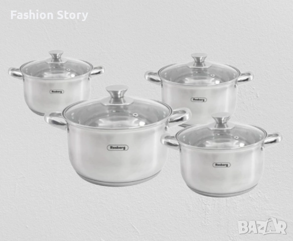 Комплект тенджери Rosberg 16/18/20/24см. - 1.8/2.5/3.4/5.8л., Неръжд. стомана, снимка 2 - Съдове за готвене - 52666164