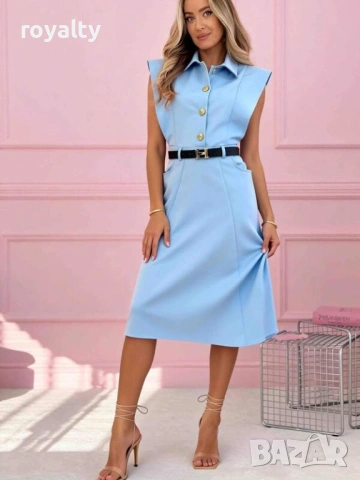 Елегантна Синя Рокля с Колан 