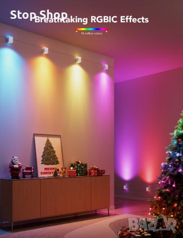 Govee Cube, RGBIC LED стенна лампа работи с Alexa, WiFi интелигентни лампи за декориране на стаи, пр, снимка 6 - Лампи за стена - 45303264