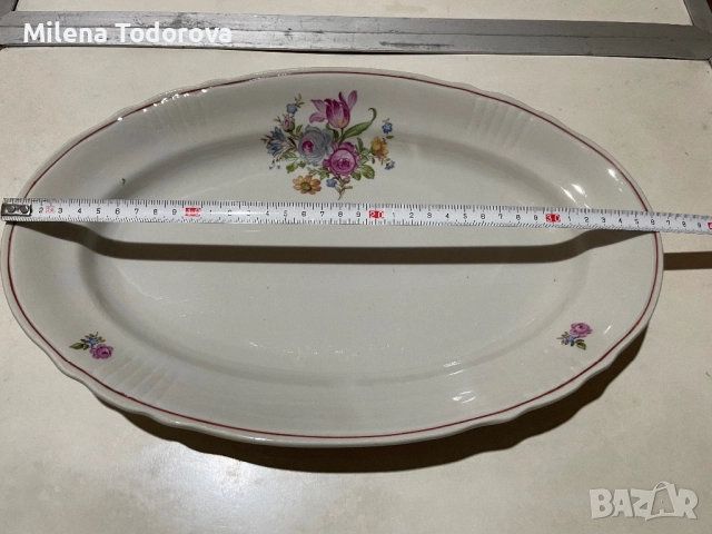  Голямо елипсовидно, порцеланово плато с маркировка, снимка 2 - Чинии - 52599480