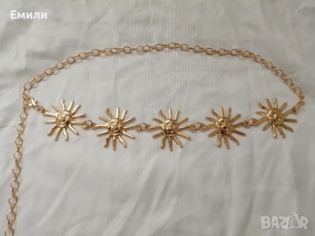 🌞 Дамски стилен колан-верижка-бижу със слънце в златист цвят , снимка 12 - Колани - 51196979