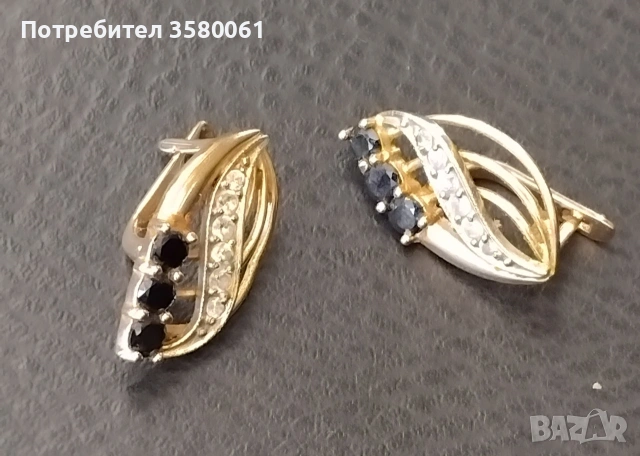 Украински златни обеци с черен топаз и куб.циркон , снимка 3 - Обеци - 53094893