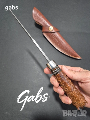 Японски ловен нож MYATO WOOLF DAMASK с кожена кания,LN429, снимка 8 - Ножове - 52662409