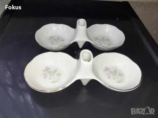 Чифт солници български порцелан, снимка 3 - Антикварни и старинни предмети - 53294314