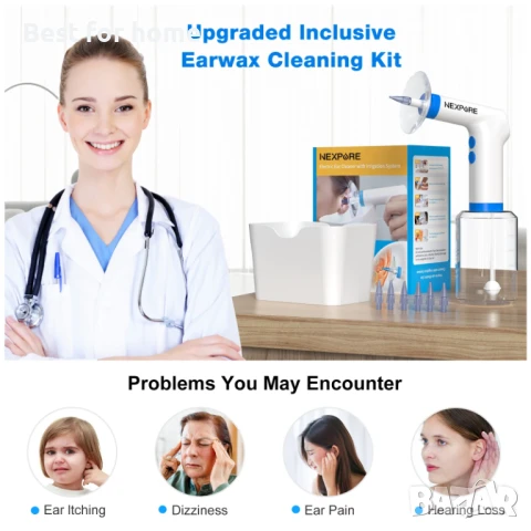 NEXPURE Комплект за почистване на ушна кал, 4 режима , воден спрей, 5 накрайника, снимка 5 - Други - 50629380