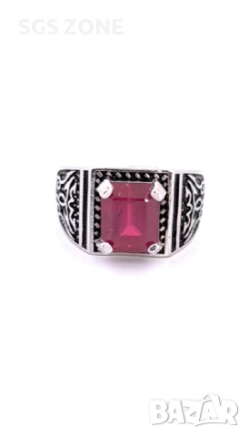 Мъжки сребърен пръстен с рубин от Тайланд, снимка 6 - Пръстени - 53383988
