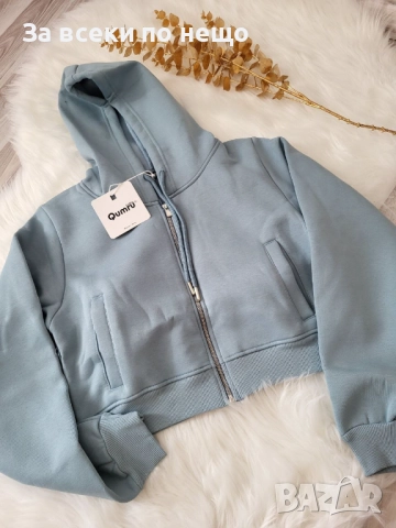 Дамски Къс Ватиран Суитчър - 2 Налични Цвята Код BS-89, снимка 3 - Суичъри - 51971718