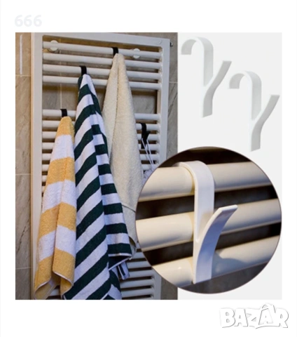 Комплект 4 куки за радиатор, пластмаса, бял, 2.5х10.5х7см, снимка 3 - Други стоки за дома - 53112244