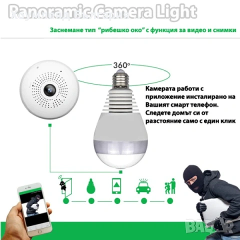 Скрита камера тип Smart крушка и сензор за движение, снимка 7 - IP камери - 54303734