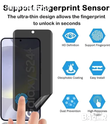 Матов Privacy Хидрогел Протектор за Samsung Galaxy S24 | S24+ | S24 Ultra, снимка 3 - Фолия, протектори - 47188972
