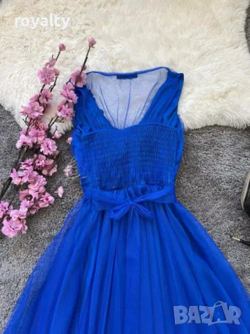 Рокля с тюл в цвят турско синьо, снимка 4 - Рокли - 50414522