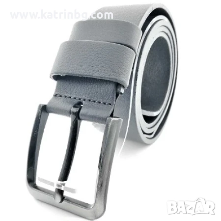 Мъжки колан естествена кожа в сив цвят широк