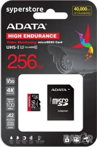 ФЛАШ КАРТА MicroSD 256GB Adata + SD адаптер клас 10 UHS-I V30 4K, снимка 2 - Карти памет - 47801354