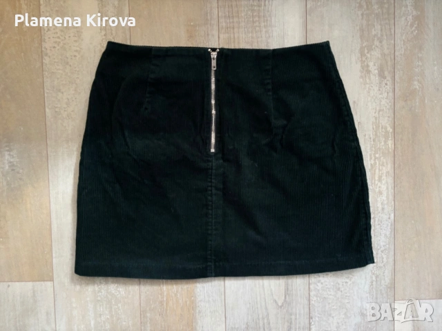 Петролено зелена мини пола | Размер М | Кадифе, снимка 3 - Поли - 53760505