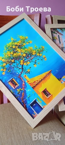 Средиземноморска крайбрежна картина с лимоново дърво, снимка 3 - Картини - 51995784