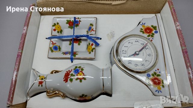 Винтидж сет часовник, ваза и пепелник Mille Fleur Kollektion, Germany. Ново в оригинална опаковка, снимка 11 - Декорация за дома - 46053838