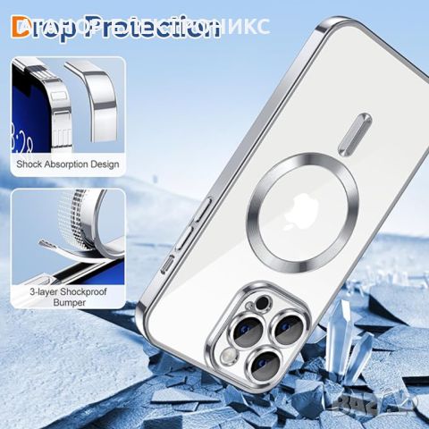 Кейс  iPhone 13 PRO MAX- Luxury Crystal MagSafe - Сребрист, снимка 5 - Калъфи, кейсове - 46087453