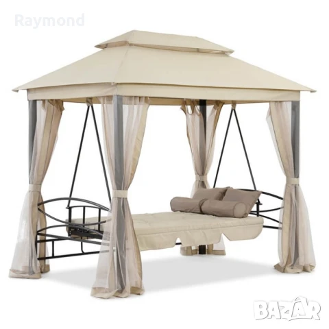 Луксозна градинска люлка Marbella с шатра и мрежа – трансформираща се в легло, снимка 10 - Градински мебели, декорация  - 51188226