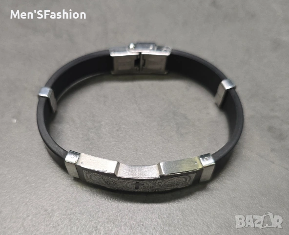 Мъжка гривна - неръбдаема стомана и силикон , снимка 4 - Гривни - 53629201