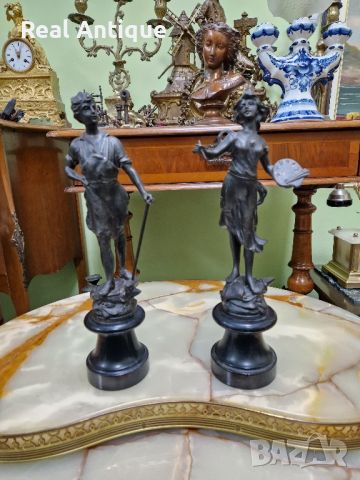 Страхотен чифт антикварни колекционерски френски фигури статуетки , снимка 3 - Антикварни и старинни предмети - 45916745