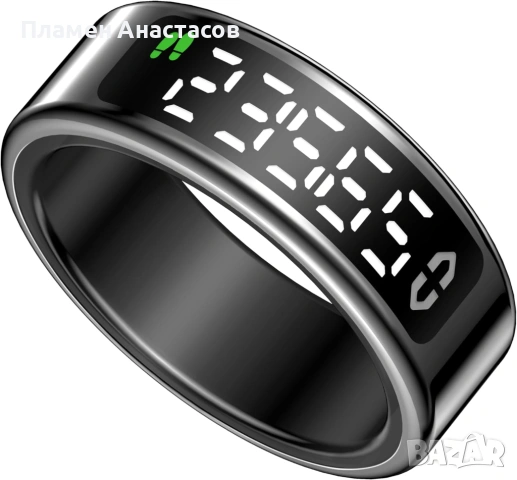 Смарт пръстен с LED дисплей – фитнес и здравен тракер, пулс, SpO₂, сън, IP68, черен (размер 12), снимка 2 - Смарт гривни - 53281099