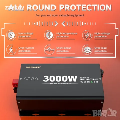 3000W инвертор 12V 230V чист синусоидален преобразувател на напрежение с LCD, снимка 5 - Друга електроника - 50024092