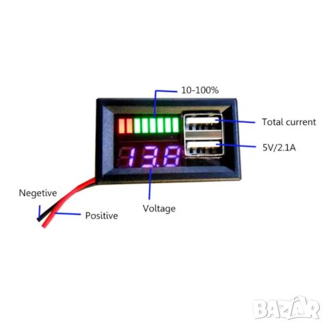 Волтметър 12v с два USB порта за зареждане, снимка 5 - Друга електроника - 46232208