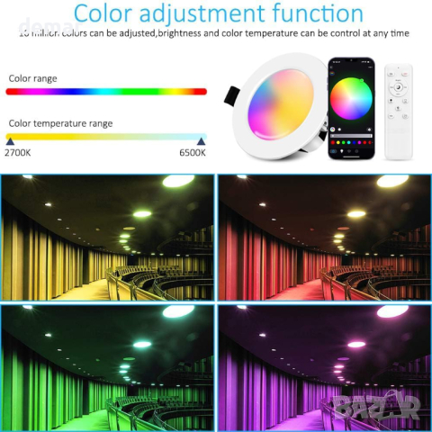 GEYUEYA Таванни LED вградени осветителни тела 5W RGBWC, димируеми, 350LM Smart APP Control, снимка 2 - Лед осветление - 45069811
