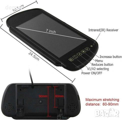 Камера за заден ход с двоен обектив, 7-инчов монитор за огледало, снимка 10 - Аксесоари и консумативи - 53645519