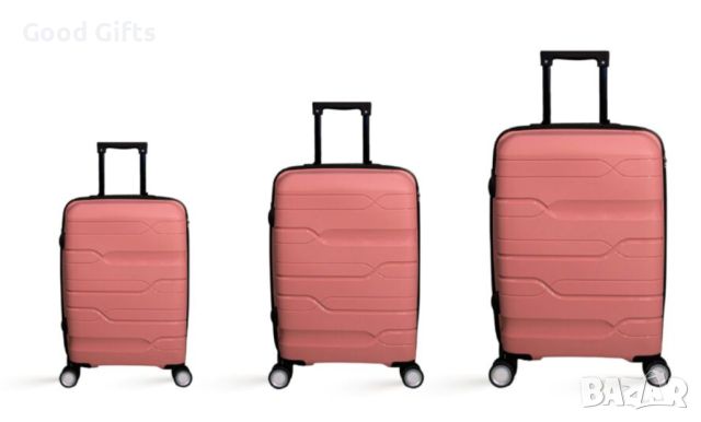 Комплект 3 броя твърди куфари, Розови, Спинър, снимка 1 - Куфари - 45901855