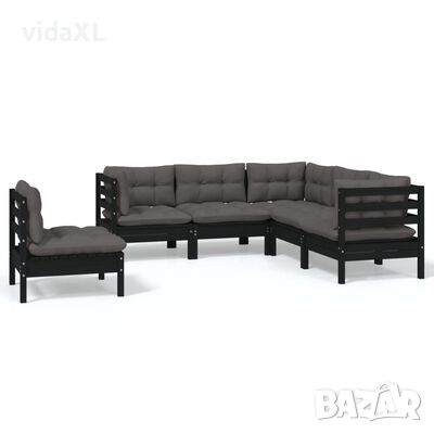 vidaXL Градински лаундж комплект с възглавници, 5 части, черен бор（SKU:3096410, снимка 1 - Градински мебели, декорация  - 45110213