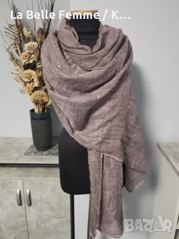 Красиви дамски шалове изработени от памук и лен и коприна, снимка 14 - Шалове - 49840497