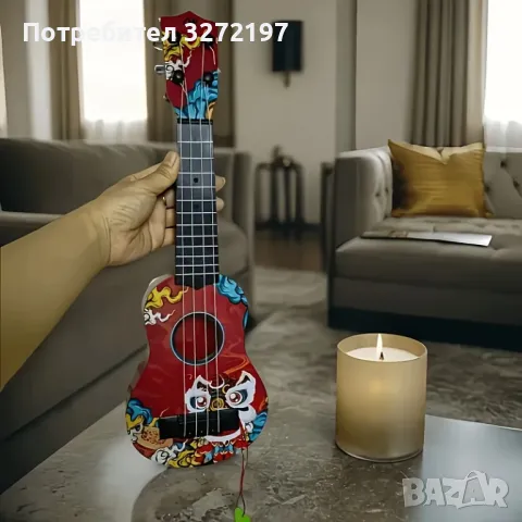 Младежка карикатурна китара укулеле за деца,43,5x14,5 см.,4 струни, снимка 12 - Музикални играчки - 50388380