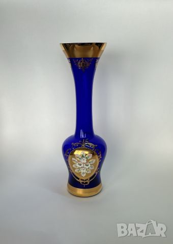 Голяма кристална ваза Bohemia с позлата, снимка 1 - Вази - 46439848