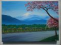 Планински пейзаж-вулкана фуdжи,Япония и цъфнали вишни., снимка 1 - Картини - 45080721
