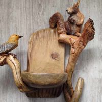Дърворезба за стена птица и катерица, снимка 1 - Други - 45314472