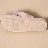 Зимни плюшени чехли с кръстосани ленти, отворени пръсти с мека подметка, пухкави плоски, снимка 3 - Чехли - 45049911