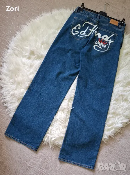 Дънки с широк крачол и висока талия и надпис, снимка 1