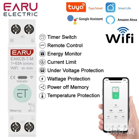 Wifi електромер - енергиен монитор, прекъсвач 63a, снимка 1