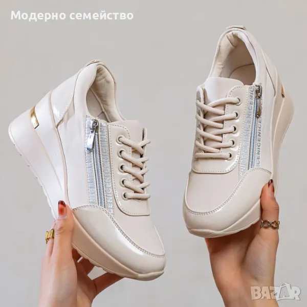 Дамски обувки на платформа в бежов цвят модел: А4355-2 beige , снимка 1