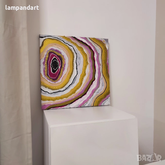 Абстрактна картина "Геода" в златно и розово, снимка 1