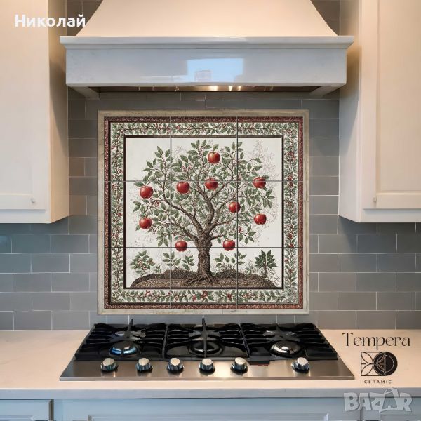 Плочки за кухня с картина, Рустикален стил плочки за кухня, керамични плочки с декор ябалково дърво, снимка 1