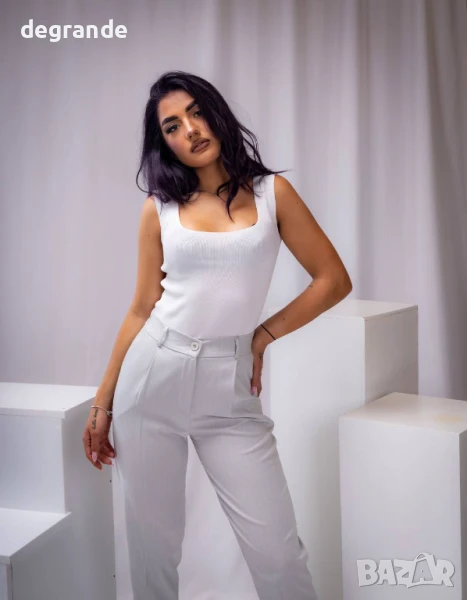 Сив дамски панталон с висока талия, снимка 1